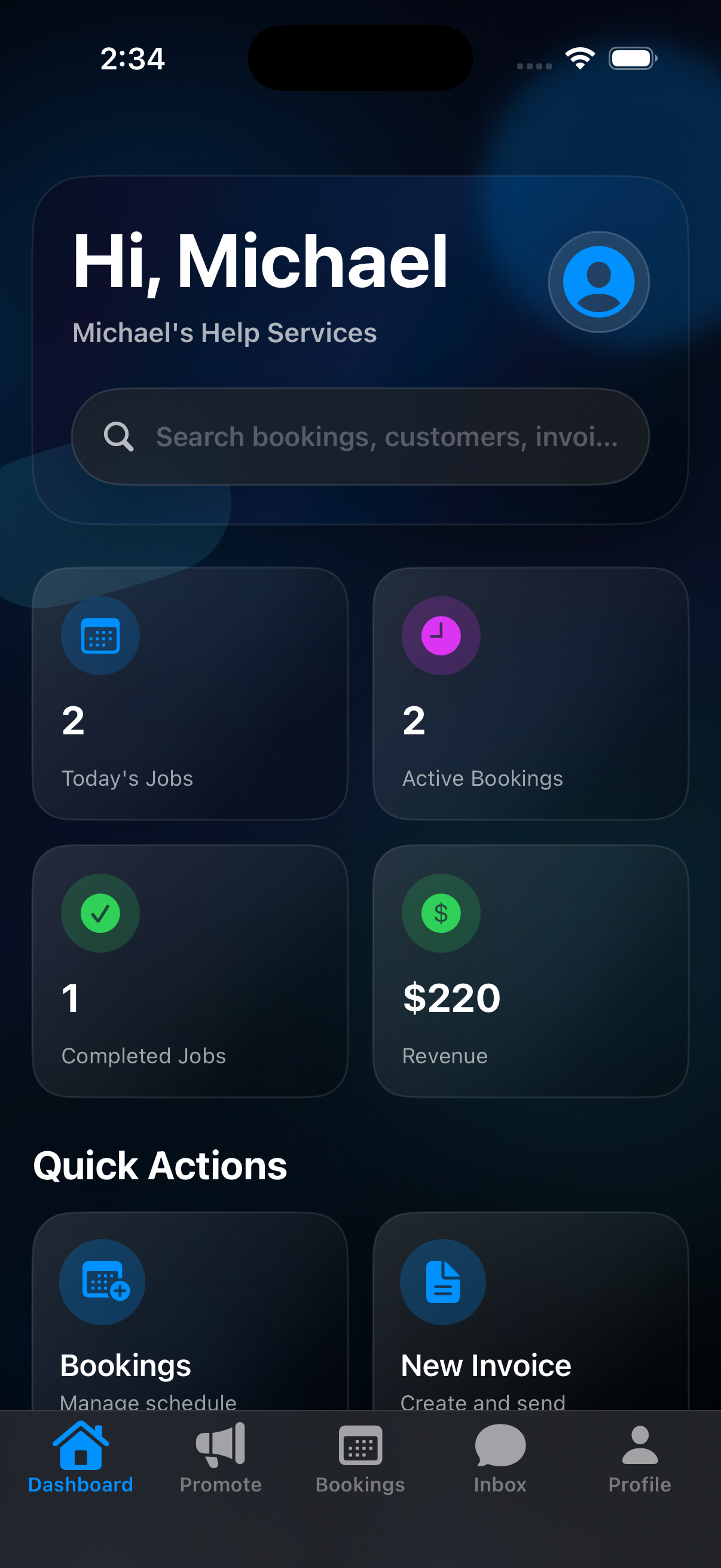 Business app screenshot